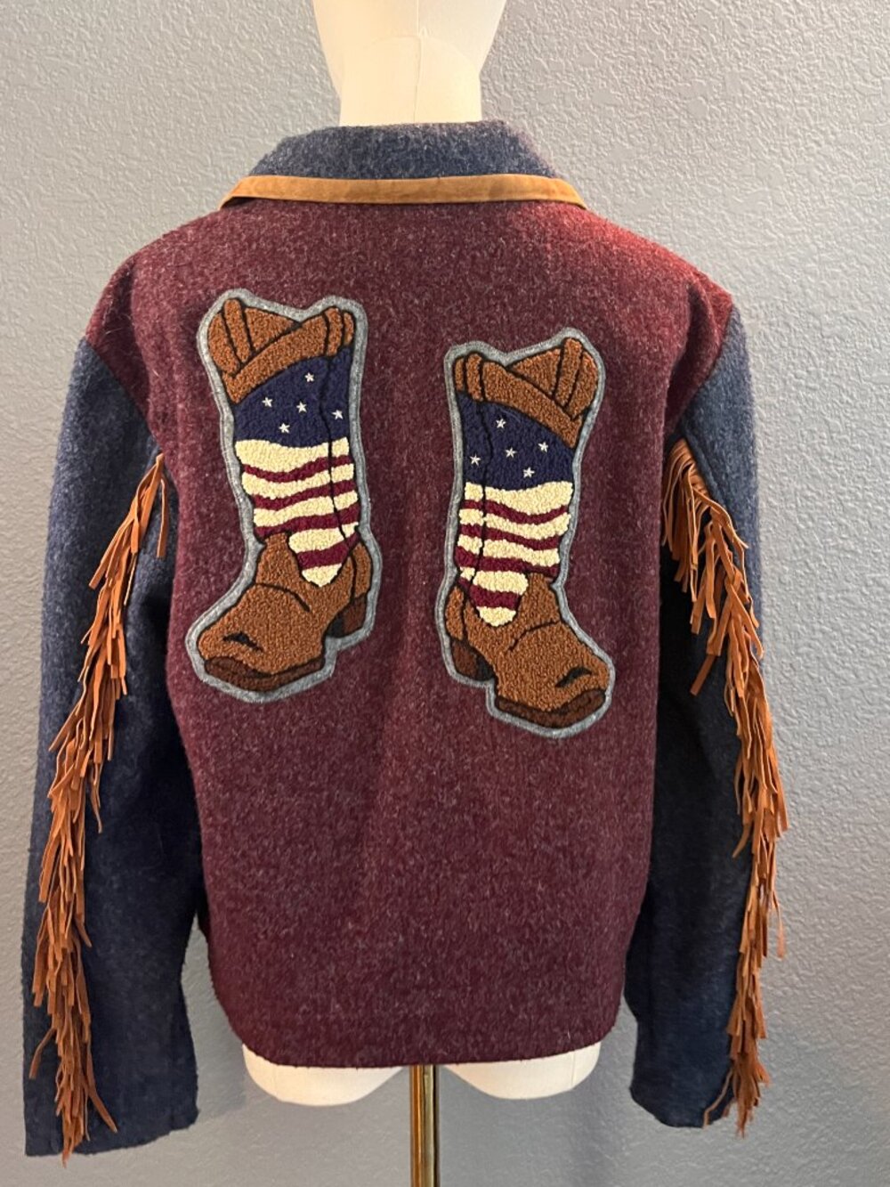 Vintage Roughrider by Circle T Western Fringe Jacket Patriotic Cowboy Boots - M
